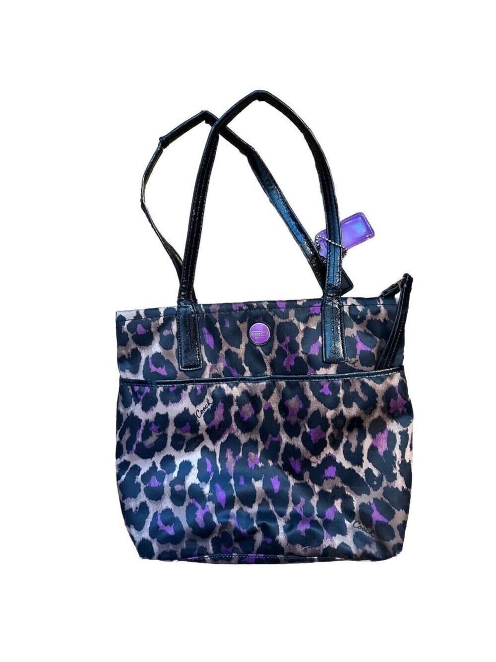 COACH Game Ocelot Tote Violet Purple Brown Black Animal Print Leopard F25282 - Picture 2 of 14